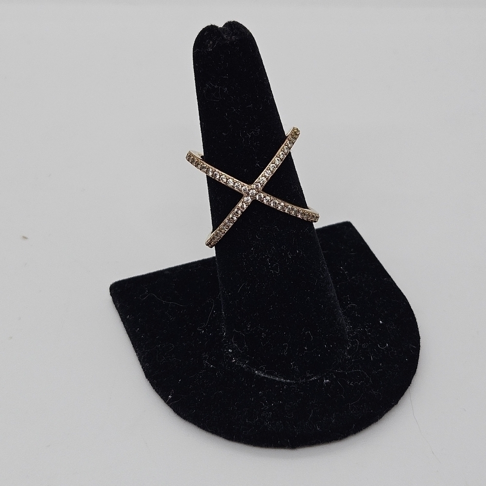 Baublebar gold tone criss cross X rhinestone ring size 7.5